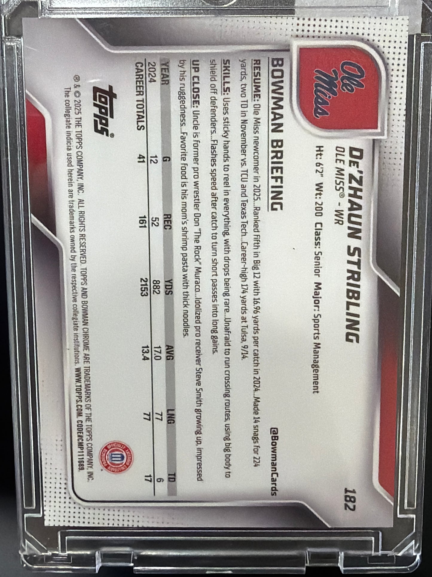2025 Bowman Chrome University De'Zhaun Stribling #182 Zebra Wave /48