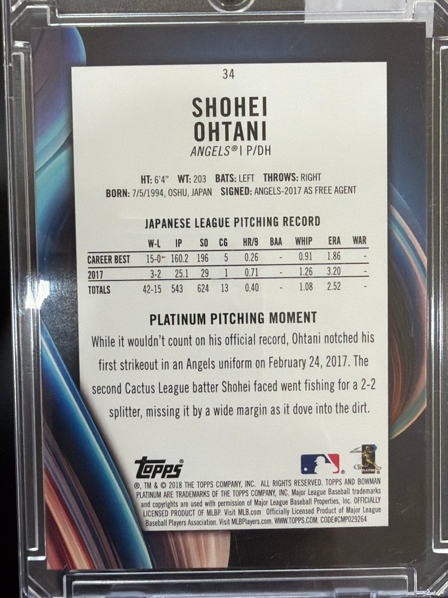 2018 Bowman Platinum Shohei Ohtani #34 RC