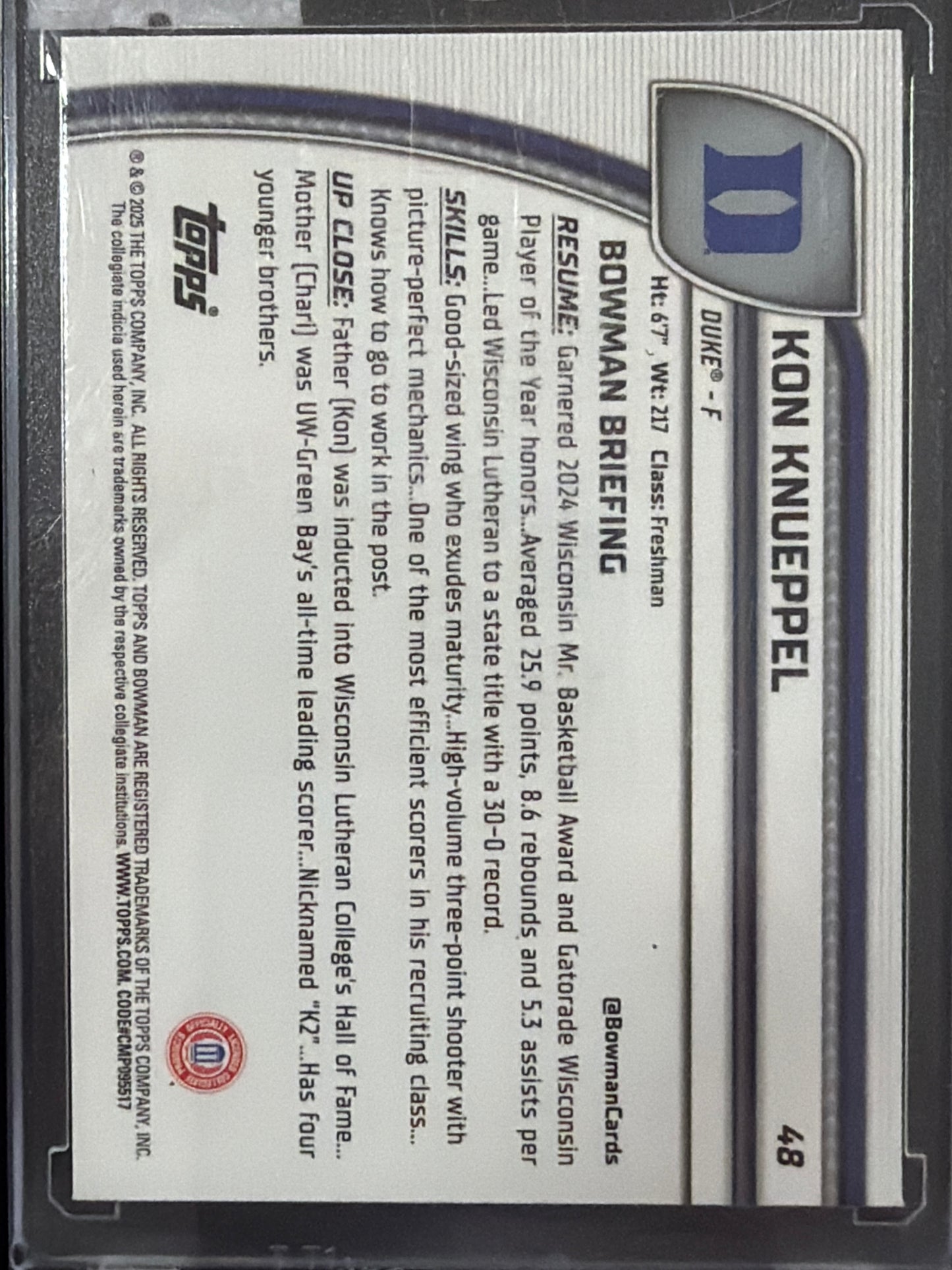 2025 Bowman Chrome University Kon Knueppel #48 Green Shimmer Refractor