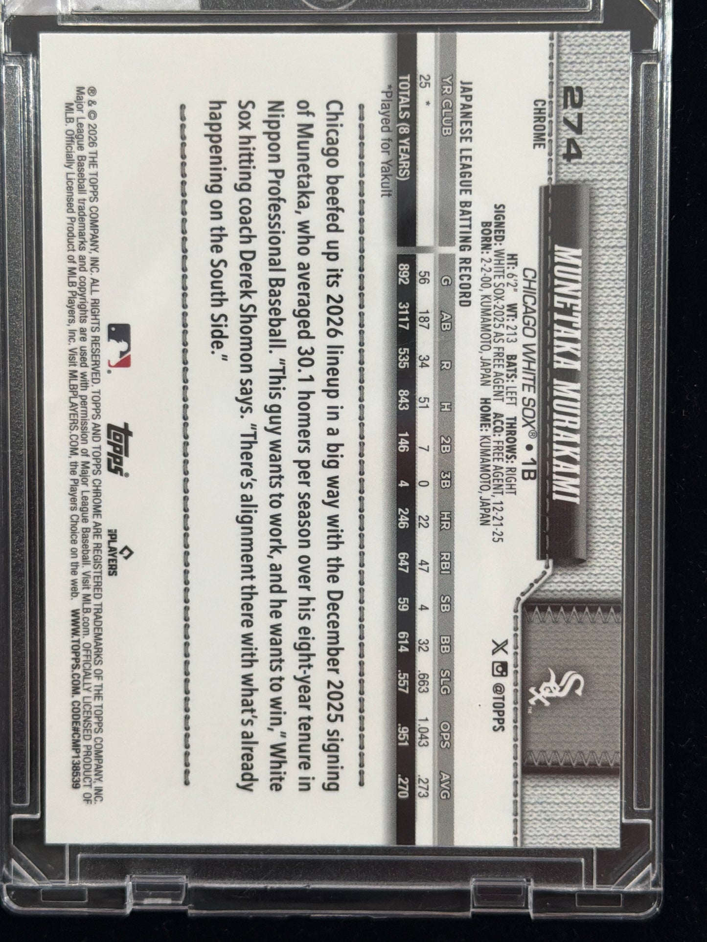2026 Topps Chrome Munetaka Murakami #274 X-Fractor RC