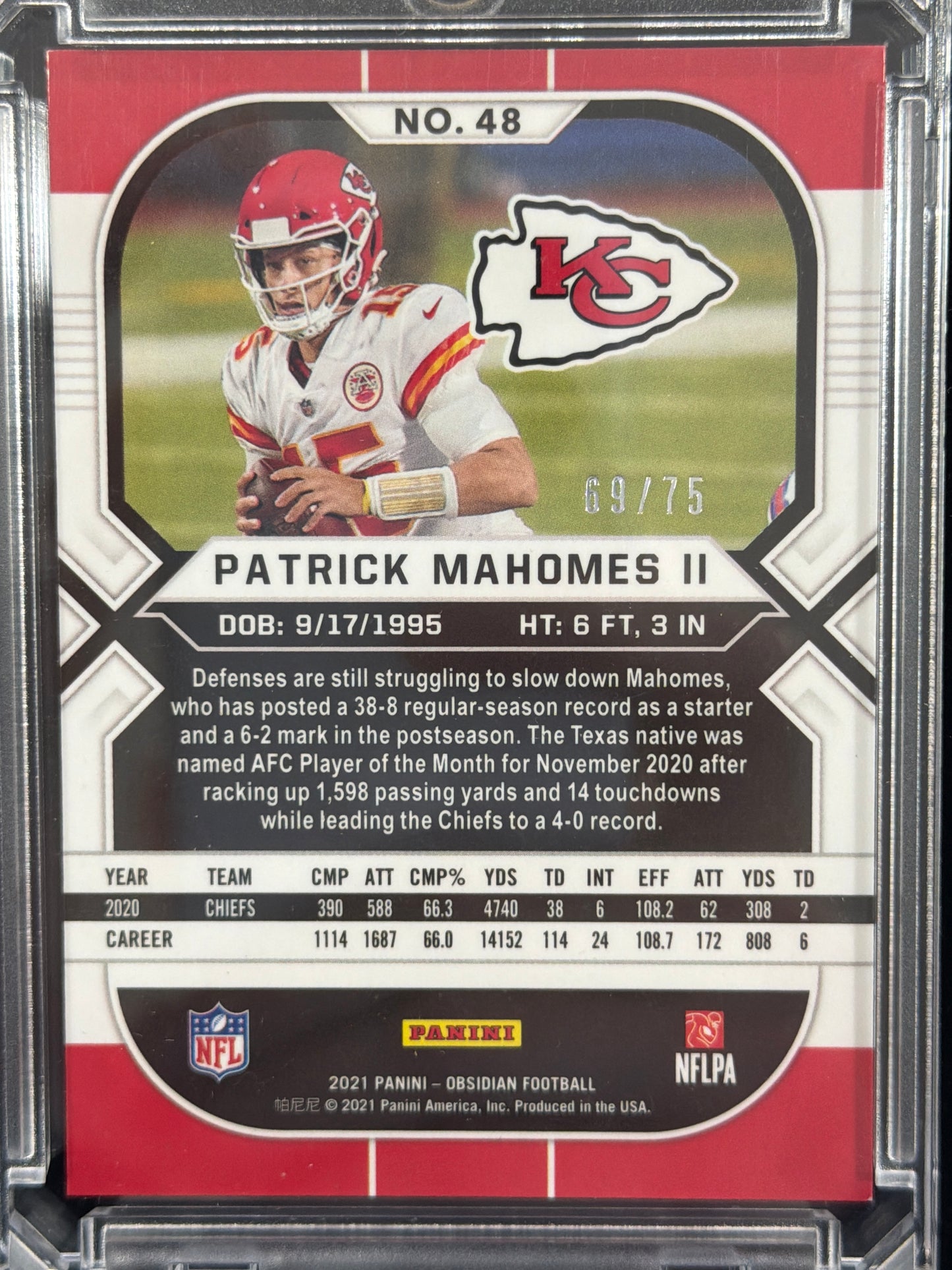 2021 Panini Obsidian Patrick Mahomes II #48 Orange Contra /75