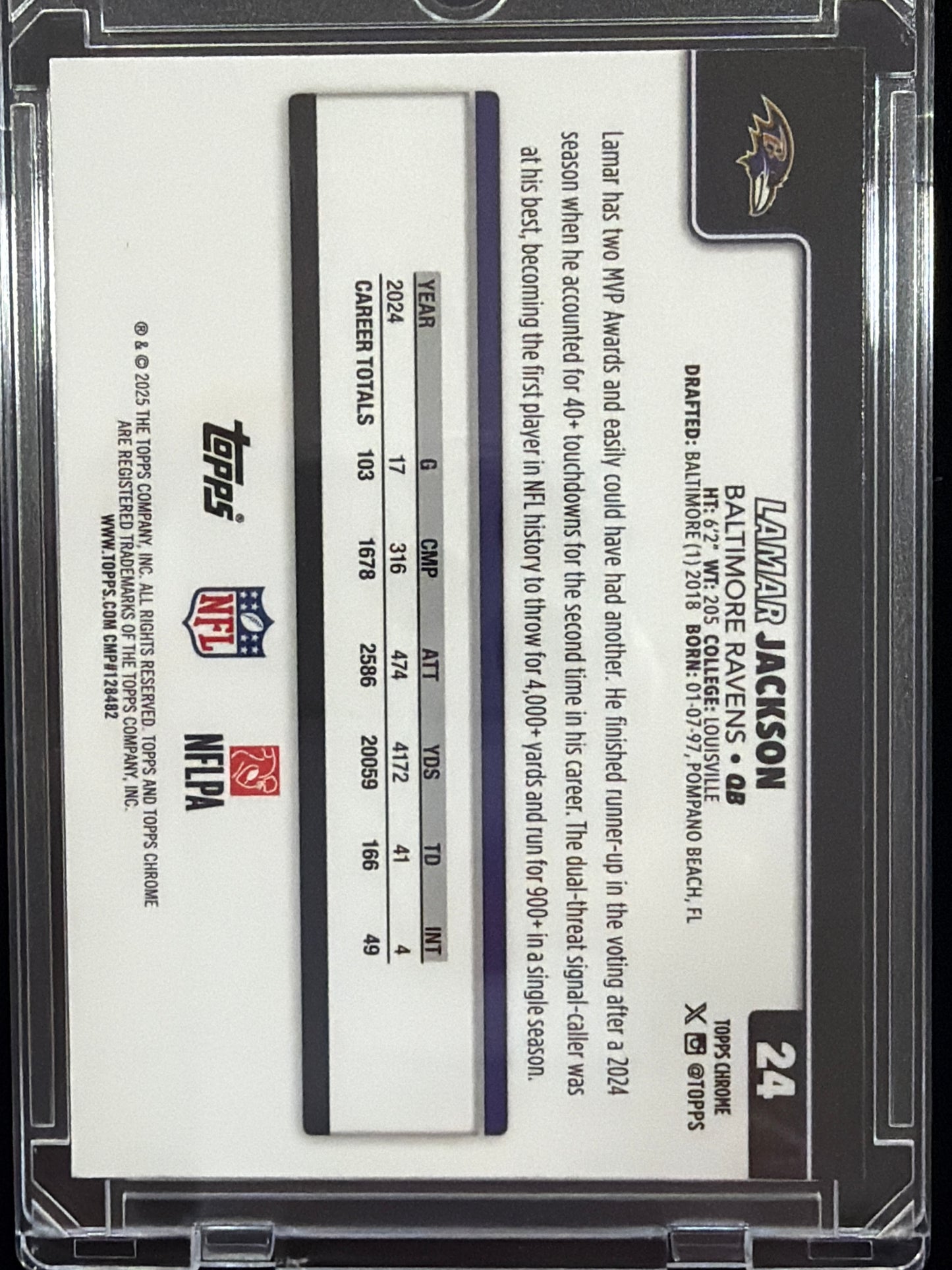 2025 Topps Chrome Lamar Jackson #24 Light board Refractor