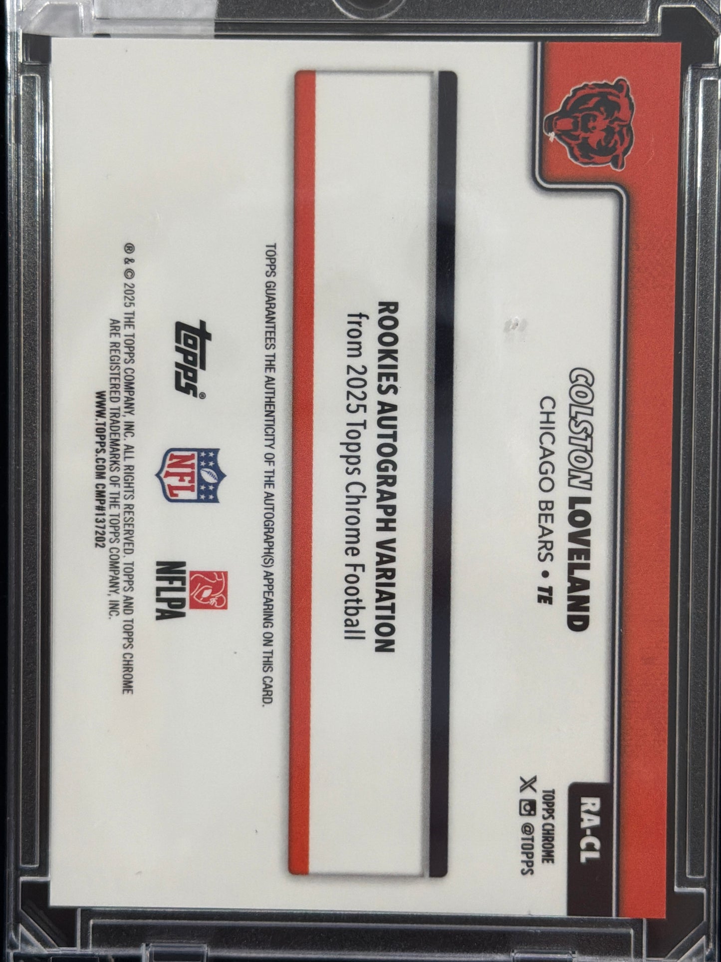 2025 Topps Chrome Colston Loveland #RA-CL Aqua Wave Refractor /299 Autograph RC