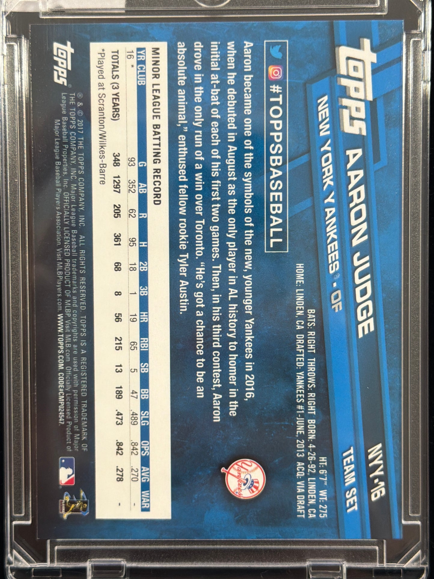 2017 Topps New York Yankees Team Set Aaron Judge #NYY-16 RC