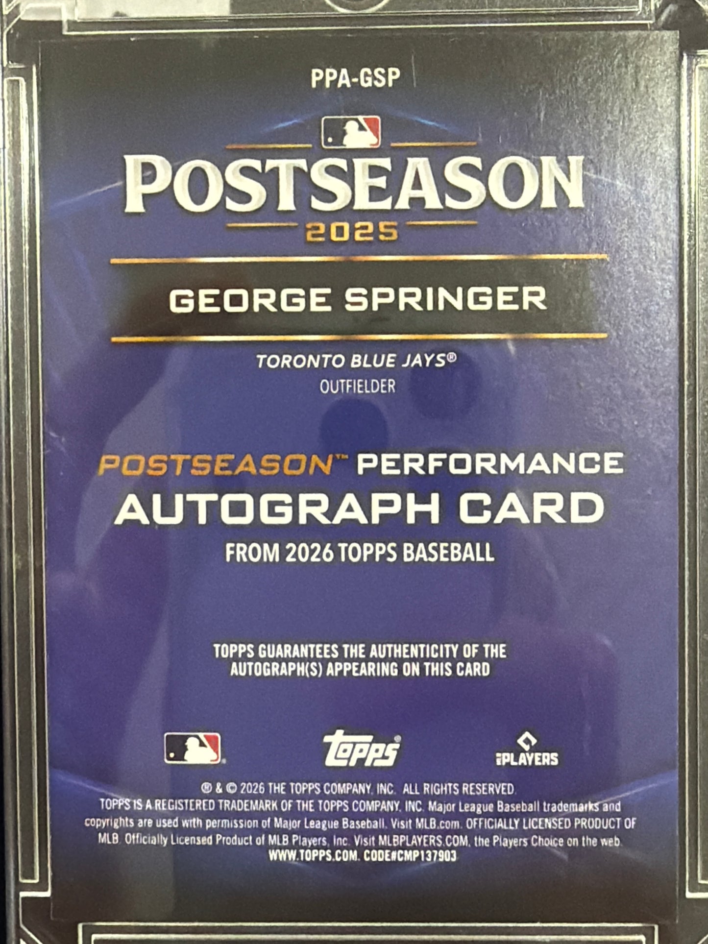 2026 Topps Postseason Performance Autographs George Springer #PPA-GSP /50