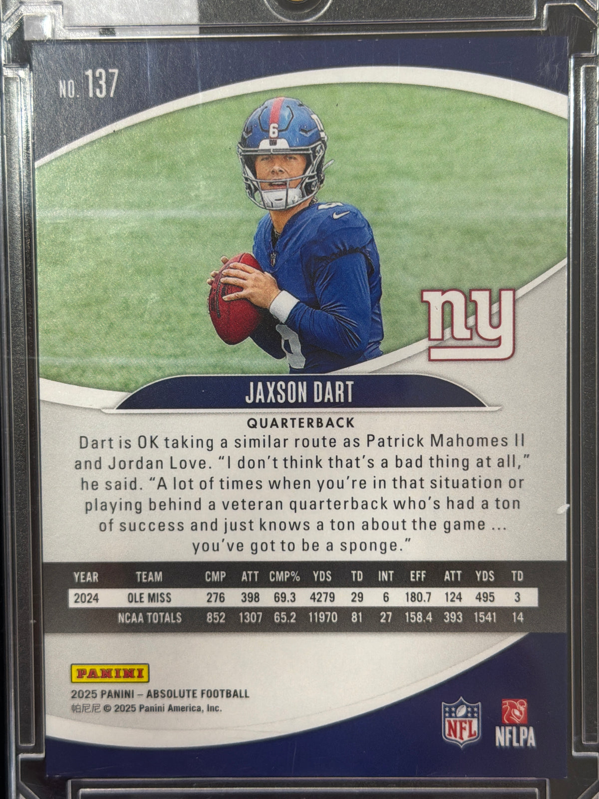 2025 Panini Absolute Football Jaxson Dart #137 /425 RC