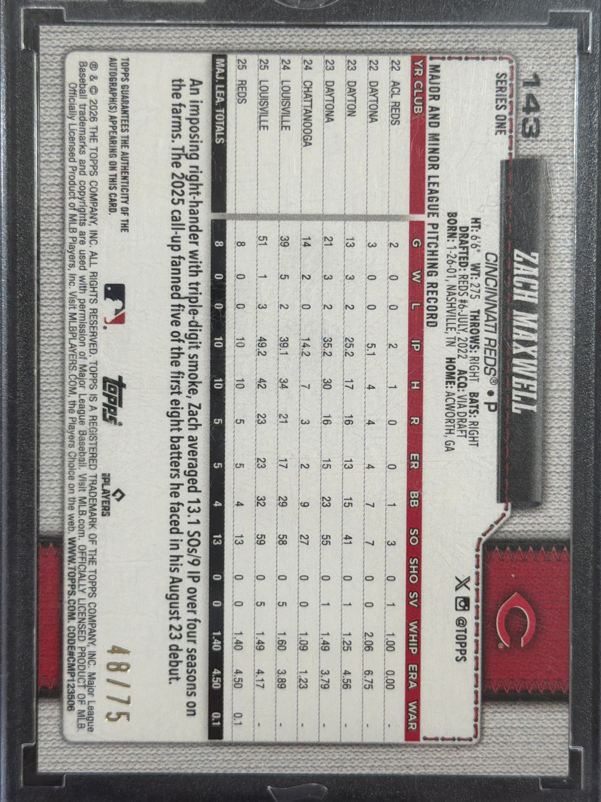 2026 Topps Series One Zach Maxwell #143 /75 RC