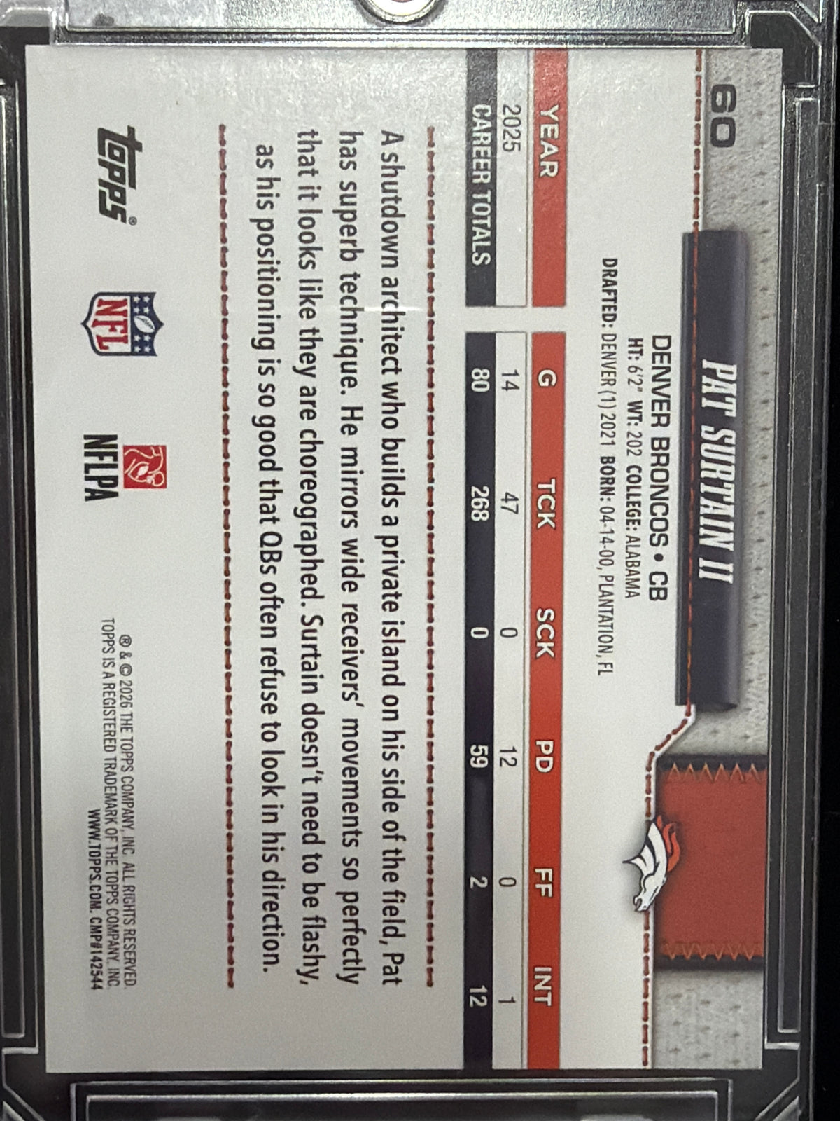 2026 Topps Football Pat Surtain II #60 Team Logo Border