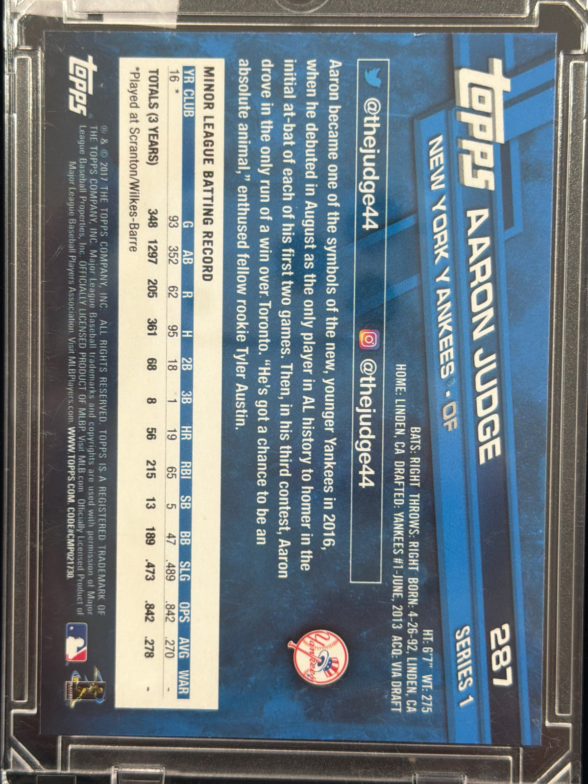 2017 Topps Series 1 Aaron Judge #287 RC