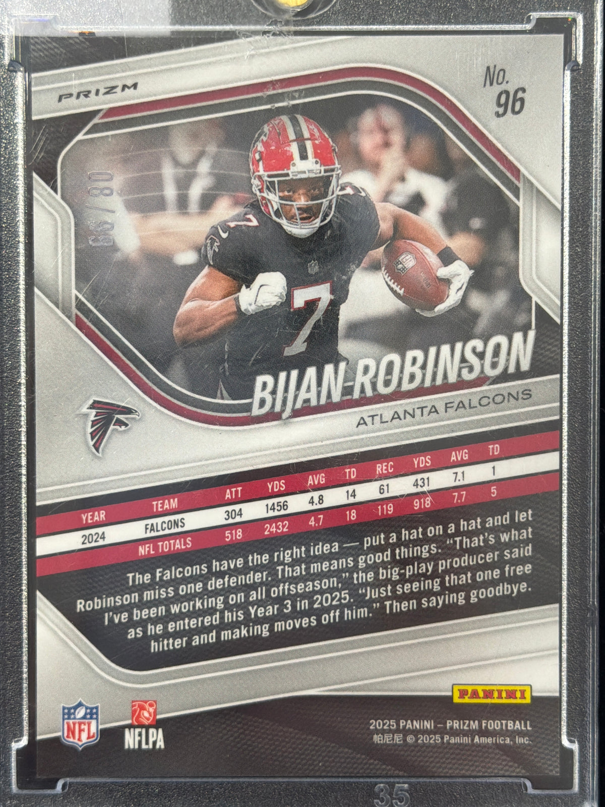 2025 Panini Prizm Football Bijan Robinson #96 Blue Cracked Ice /99