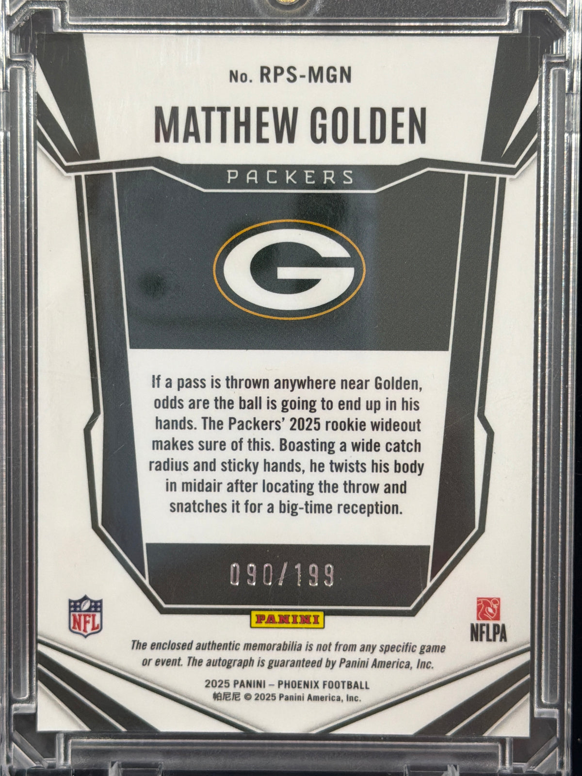 2025 Panini Phoenix Football Matthew Golden #RPS-MGN /199 Patch RC Memorabilia