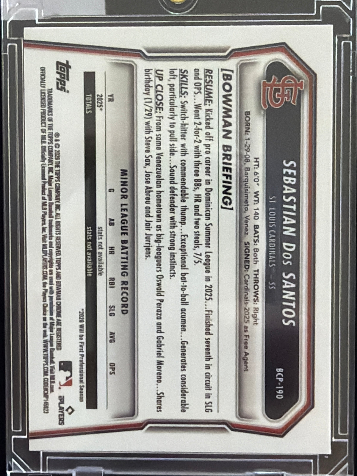 2026 Bowman Chrome Sebastian Dos Santos #BCP-190 Logo Refractor