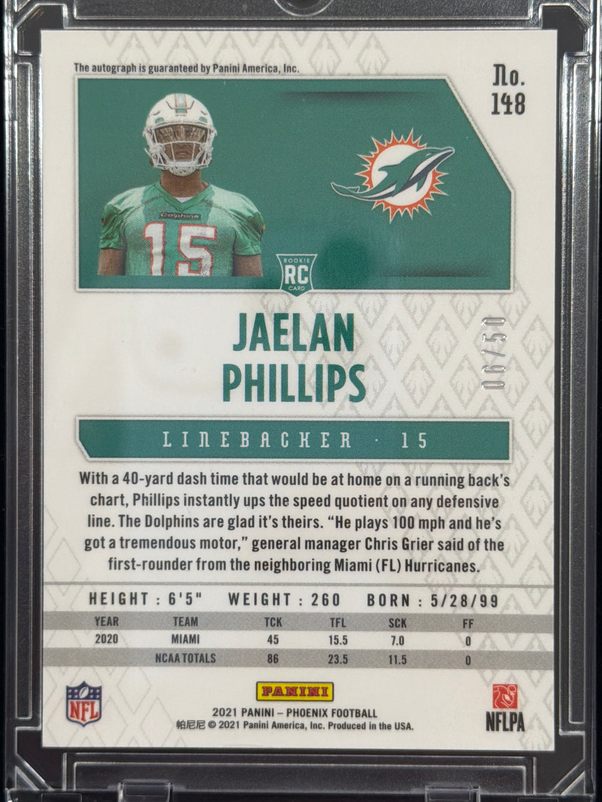 2021 Panini Phoenix Football Jaelan Phillips #148 /50 RC