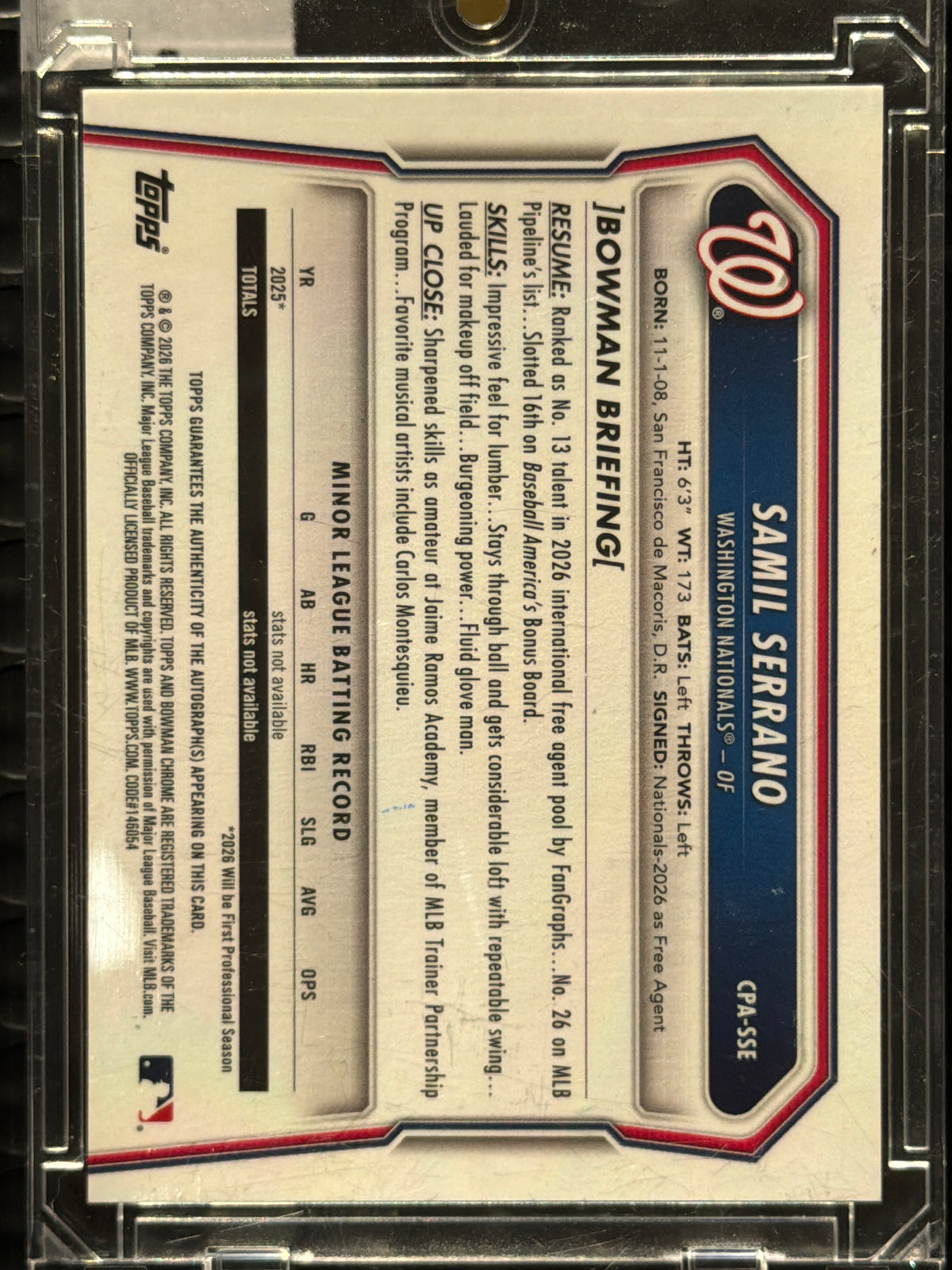 2026 Bowman Chrome Samil Serrano #CPA-SSE Mojo Reflector