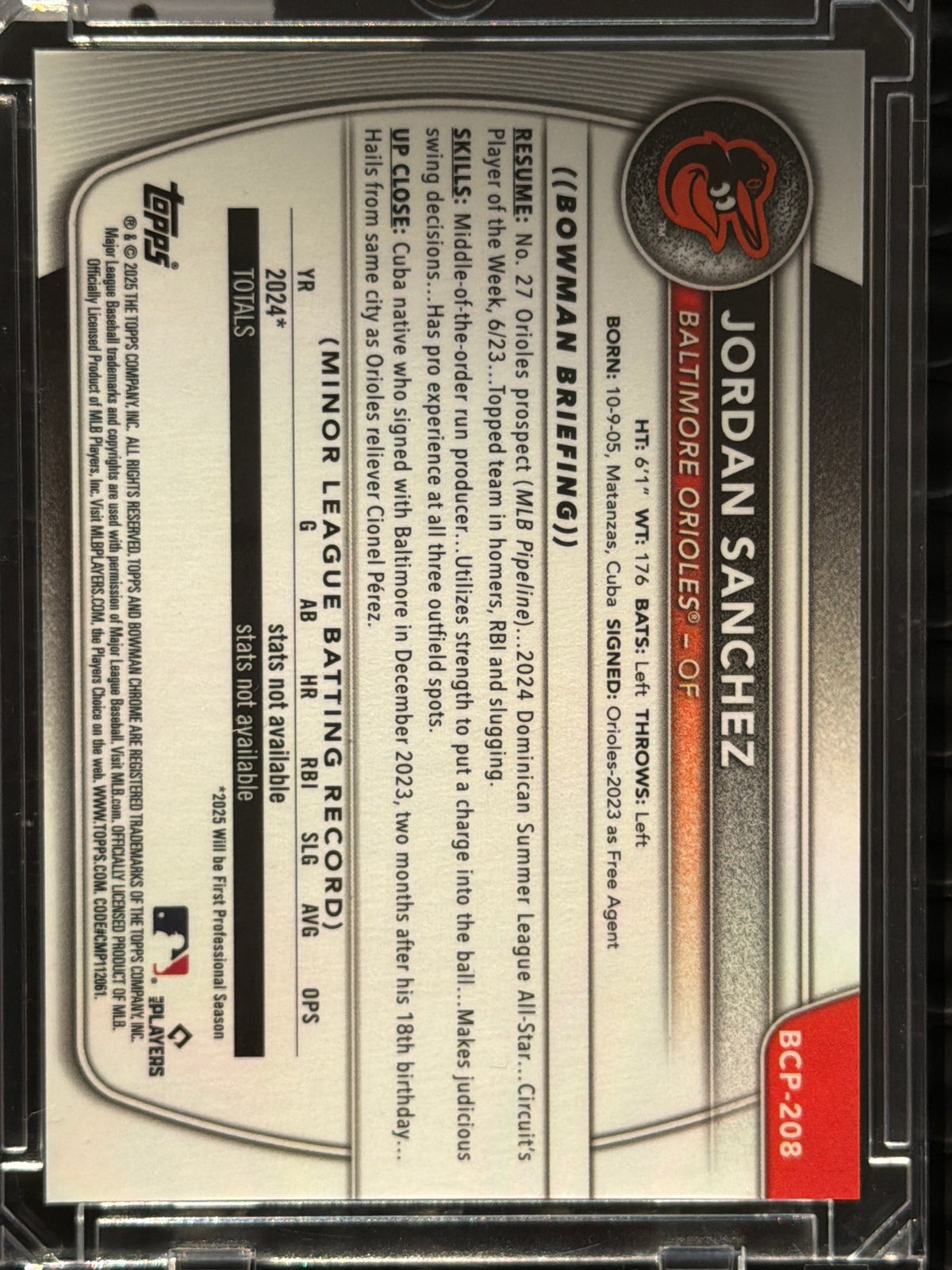2025 Bowman Chrome Prospects Jordan Sanchez #BCP-208 Black Shimmer Refractor /10