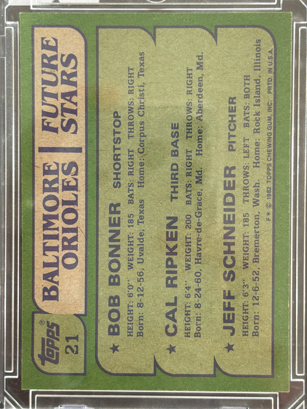 1982 Topps Cal Ripken Jeff Schneider Bob Bonner #21