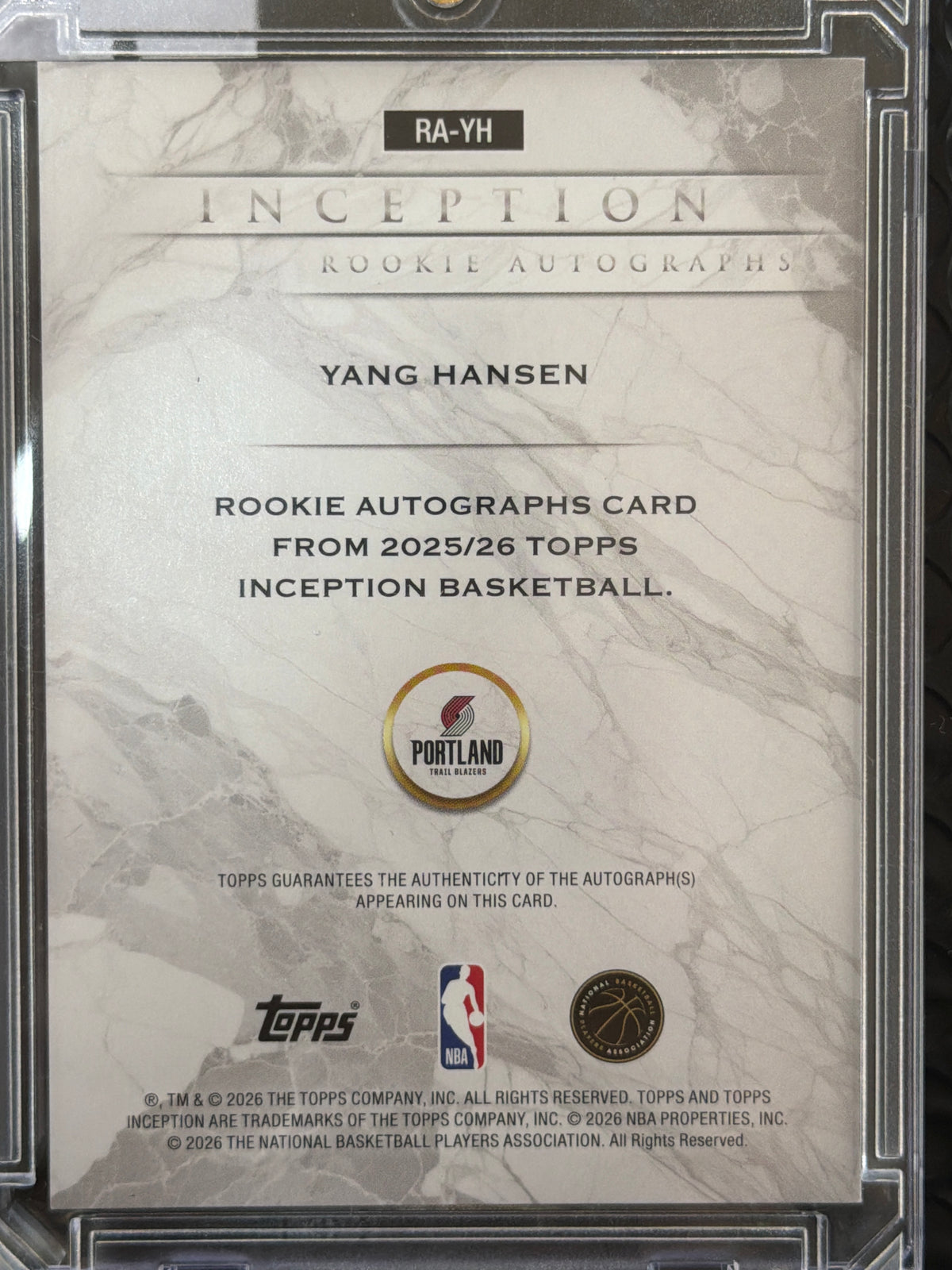 2026 Topps Inception Yang Hansen #RA-YH /16 RC
