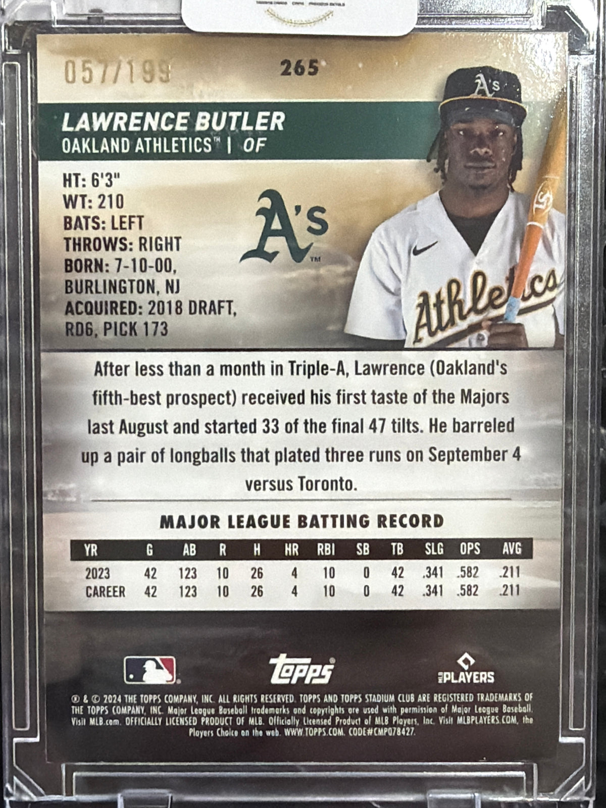 2024 Topps Stadium Club Lawrence Butler #265 Green /199 RC