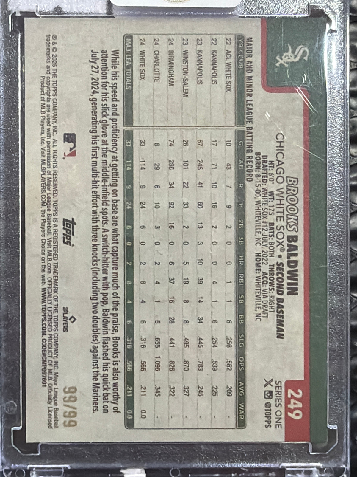 2025 Topps Brooks Baldwin #249 Vintage Stock /99 RC