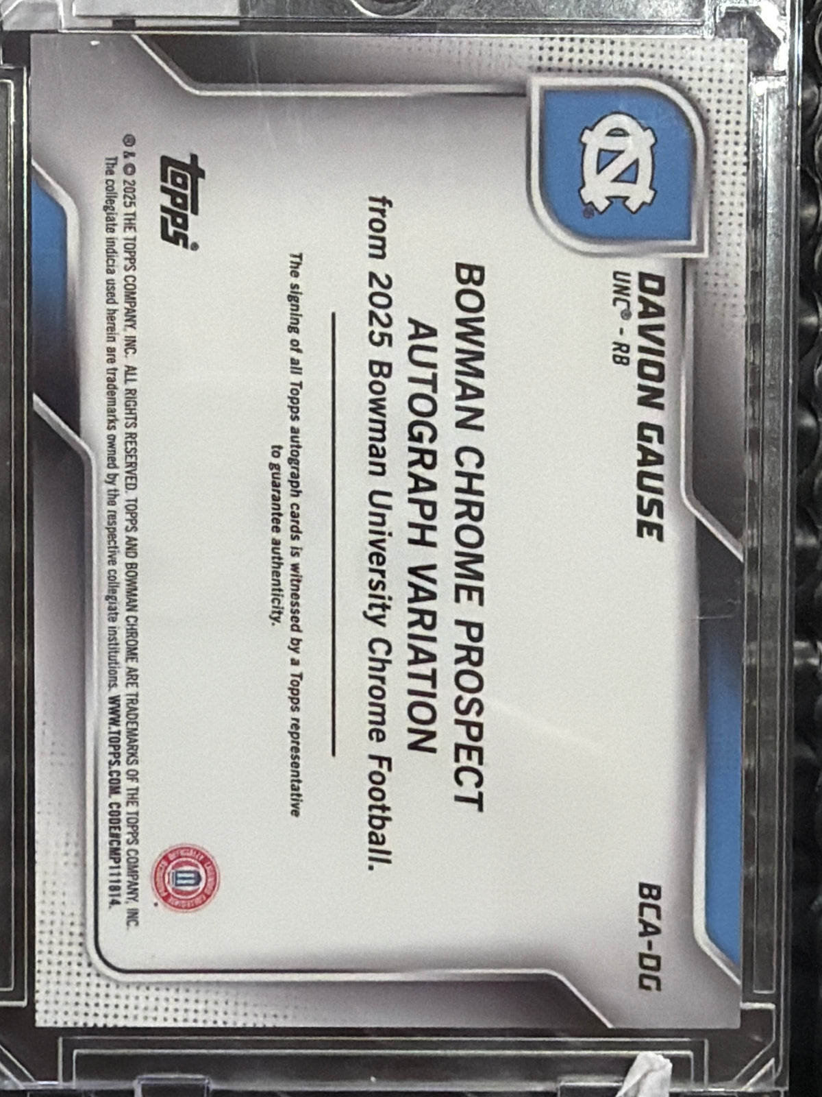 2025 Bowman Chrome Football Davion Gause #BCA-DG Orange Shimmer Refractor /25