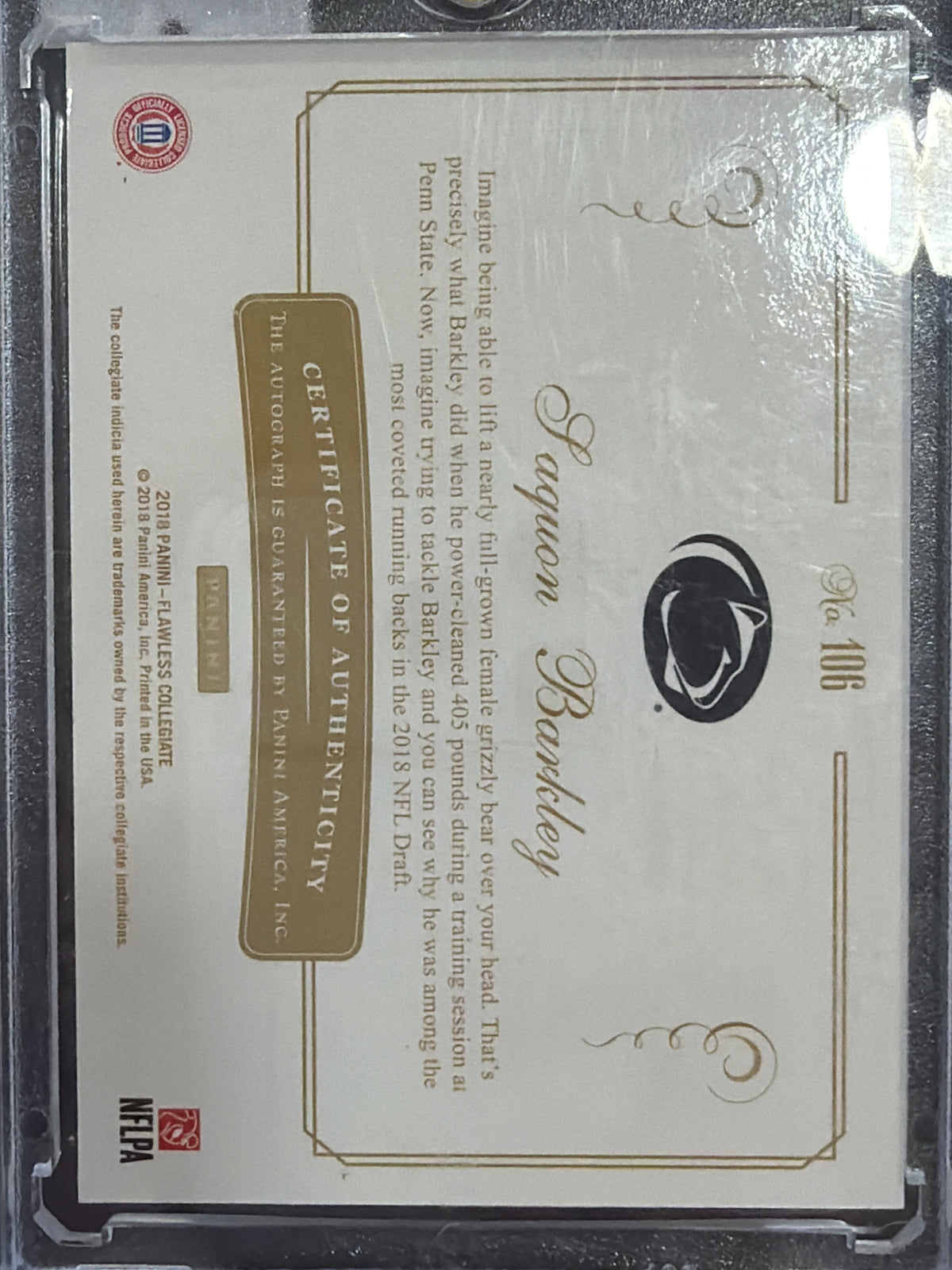2018 Panini Flawless Collegiate Saquon Barkley #106 Ruby /20