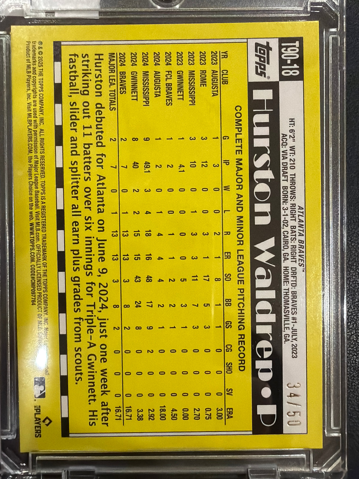 2025 Topps 1990 Topps Baseball Hurston Waldrep #T90-18 Foil RC