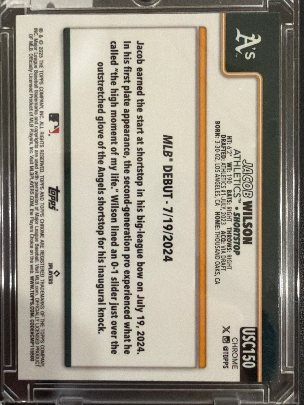 2025 Topps Chrome Update Series Jacob Wilson #USC150 Green Sapphire RC