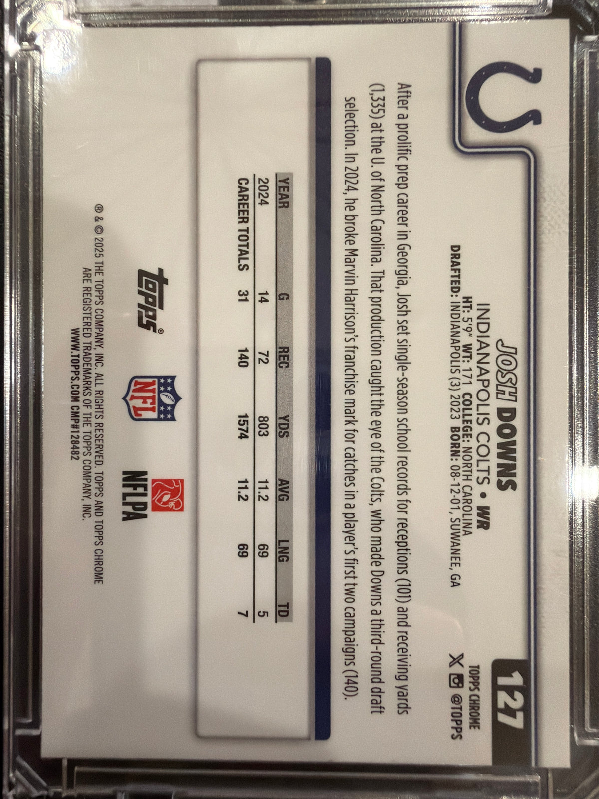 2025 Topps Chrome Josh Downs #127 Refractor Lightboard