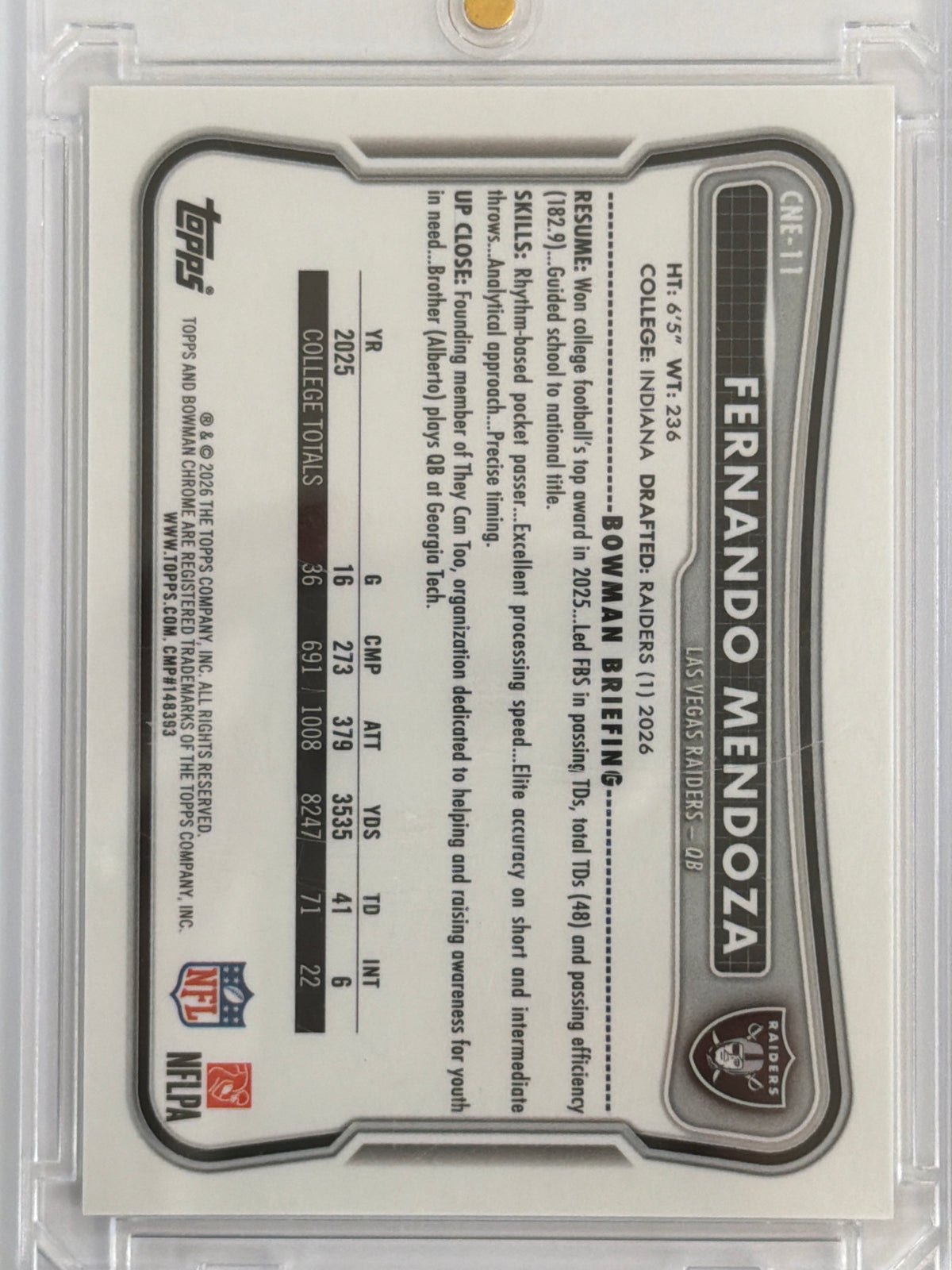 2026 Bowman Chrome Football Fernando Mendoza #CNE-11 Etched In Glass RC
