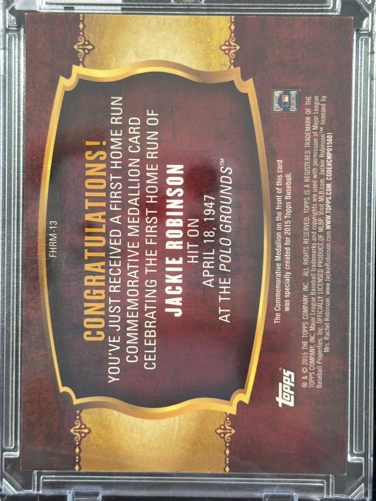 2015 Topps Jackie Robinson #FHRM-13 Medallion