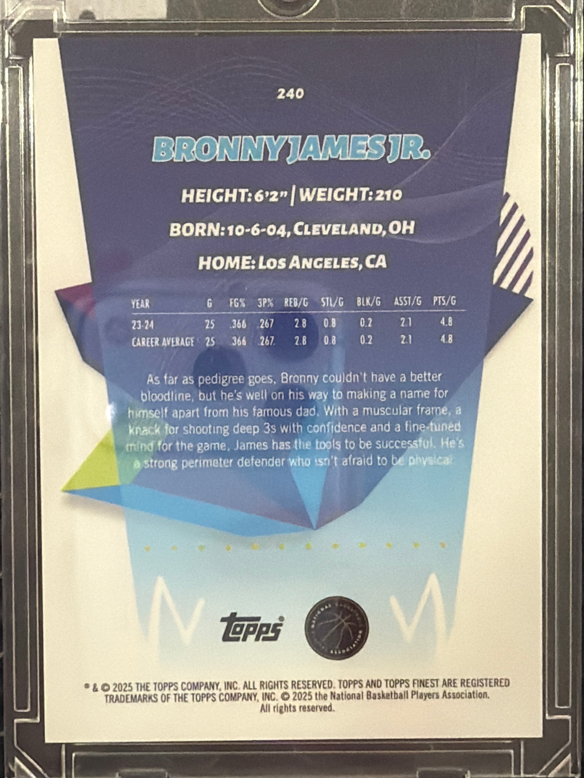 2025 Topps Finest Bronny James Jr. #240 /49 RC