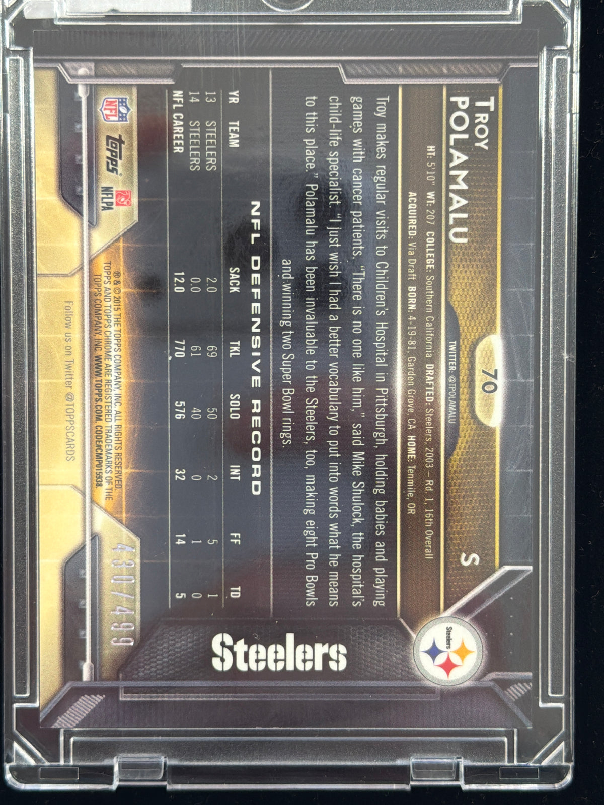 2015 Topps Chrome Troy Polamalu #70 Camo Refractor /499