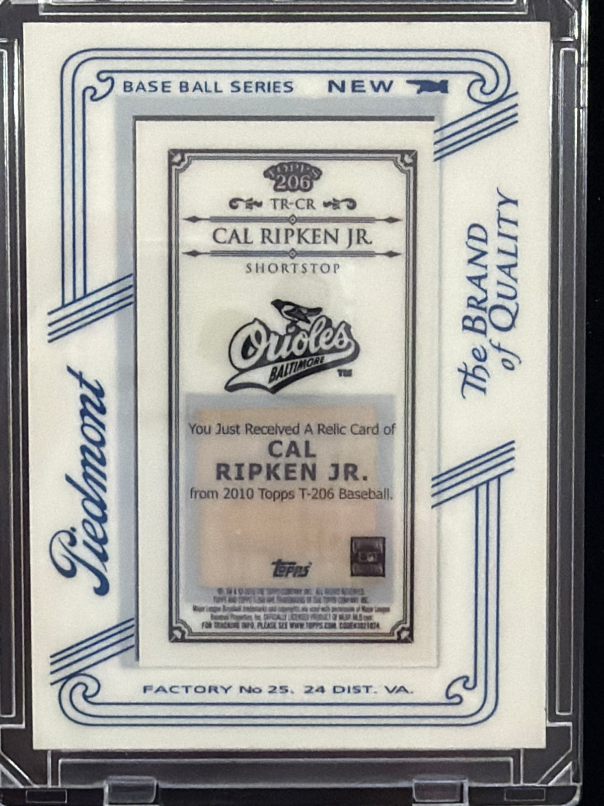 2016 Topps T-206 Cal Ripken Jr. #TR-CR Piedmont Relic Game-Used Bat