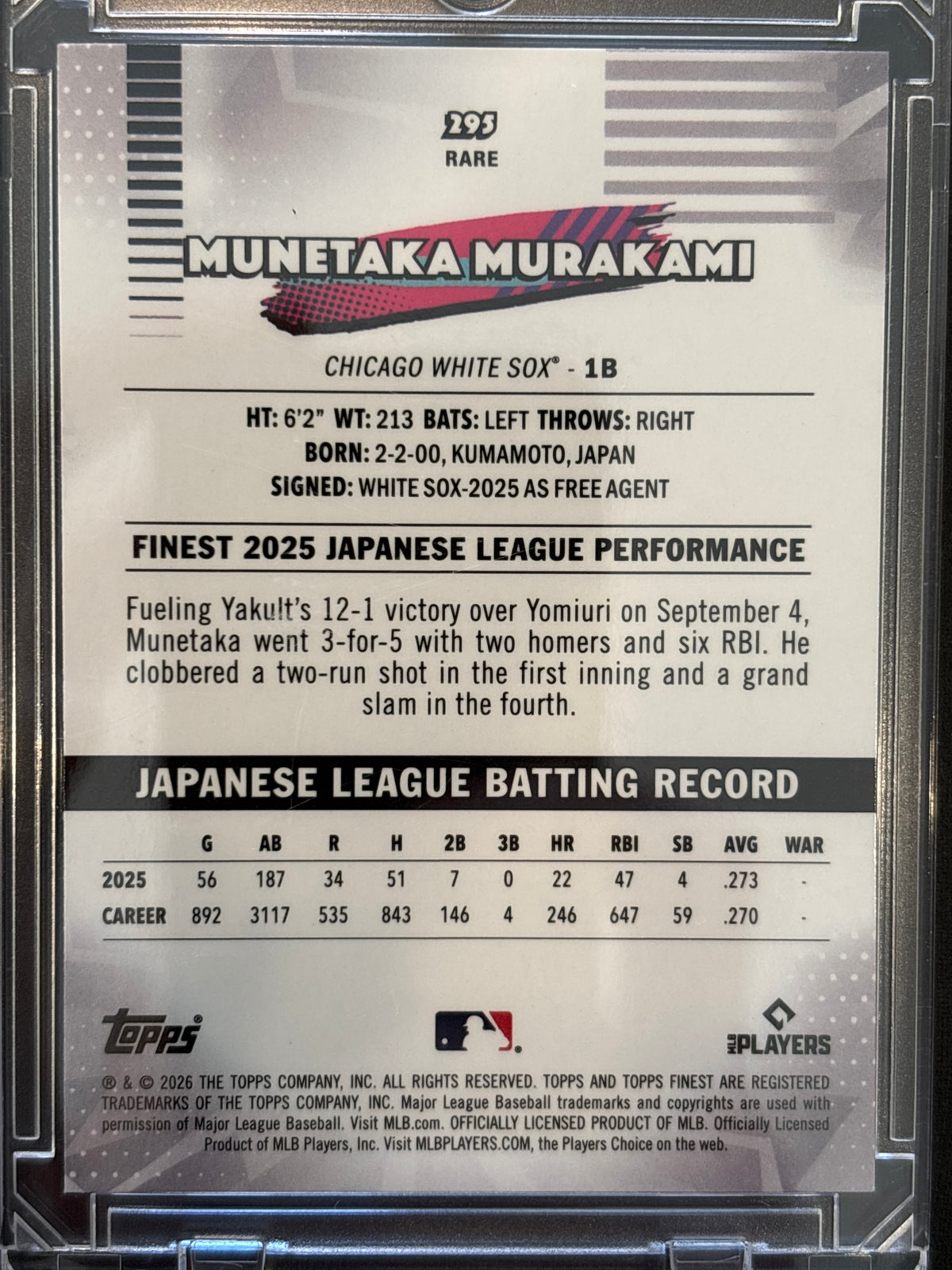 2026 Topps Finest Munetaka Murakami #295 RC