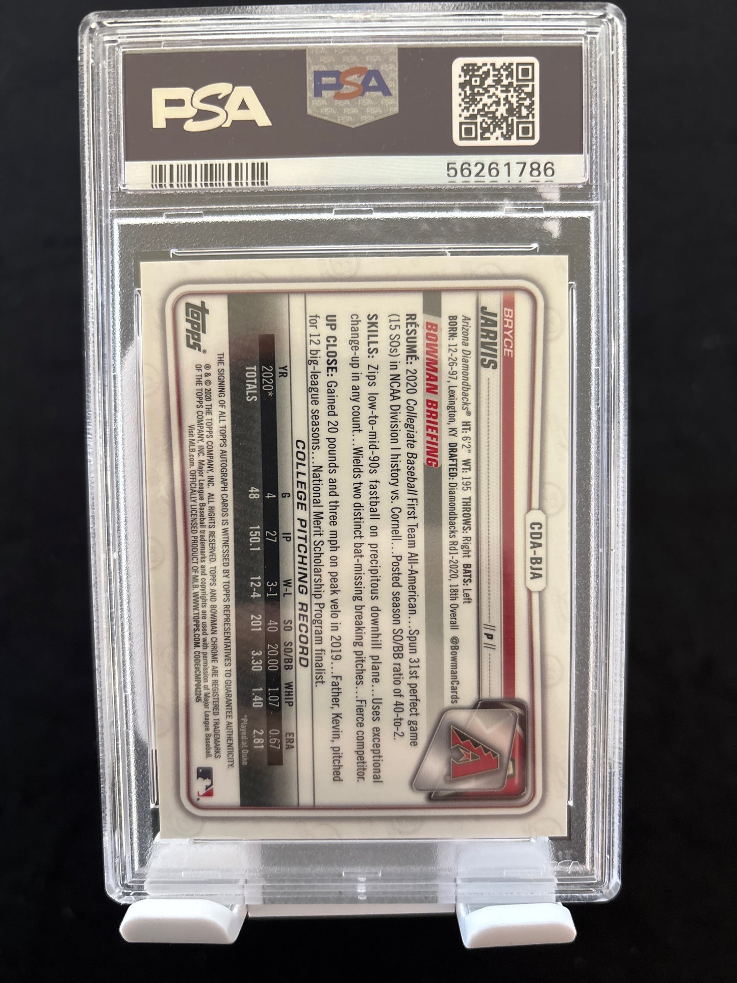 2020 Bowman Draft Auto Bryce Jarvis #CDABJA CHR. DP Gold Wave Refractor PSA 9