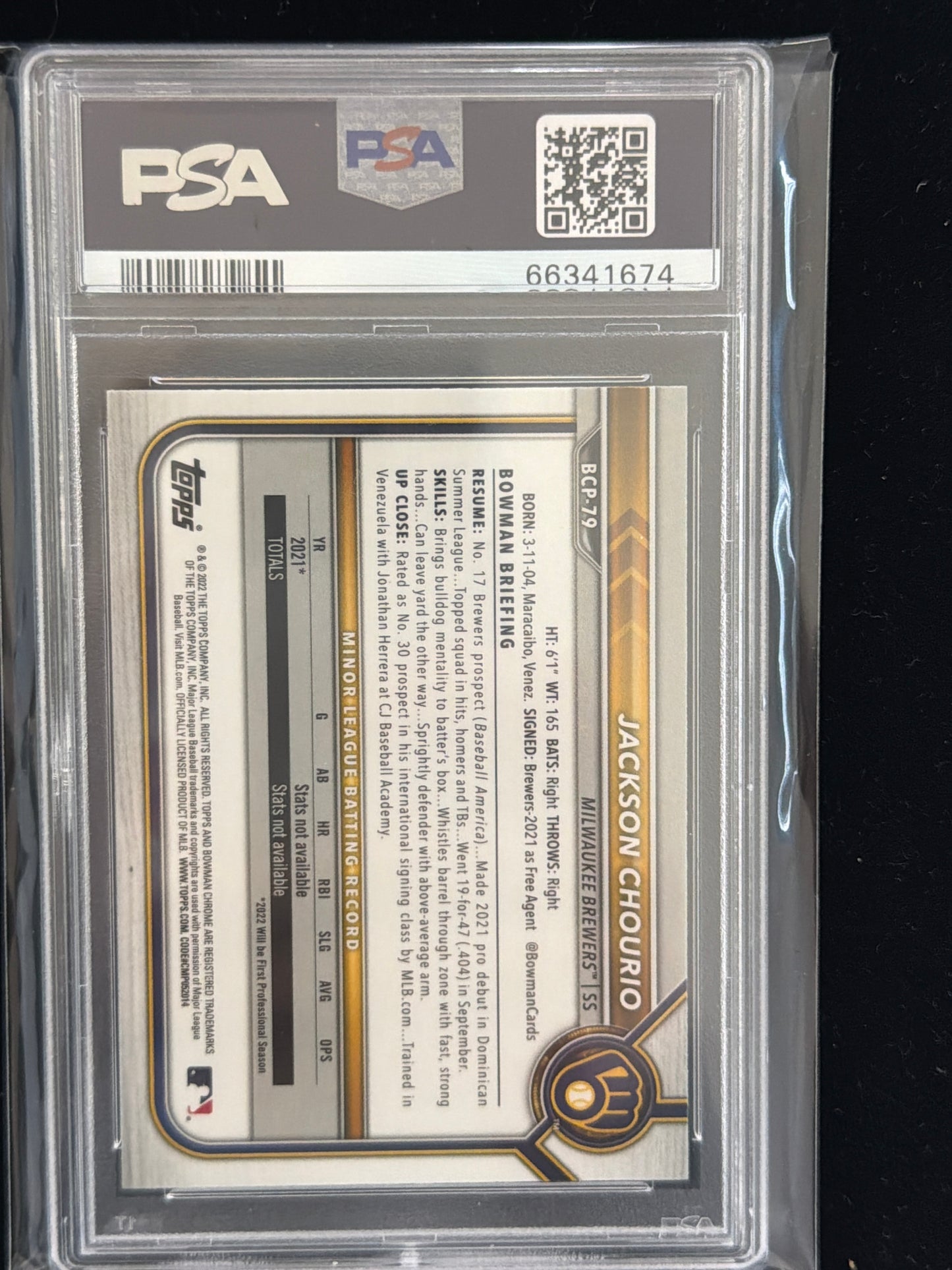 2022 Bowman Mega Box Chrome Jackson Chourio #79 PSA 10