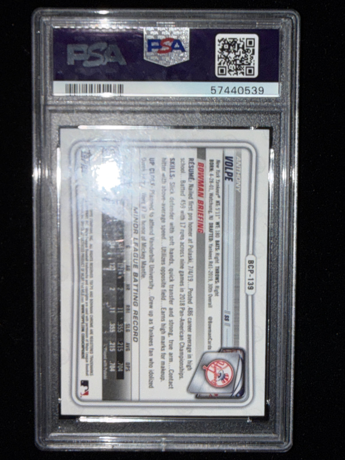 2020 Bowman Chrome Prospects Anthony Volpe #BCP139 PSA 10