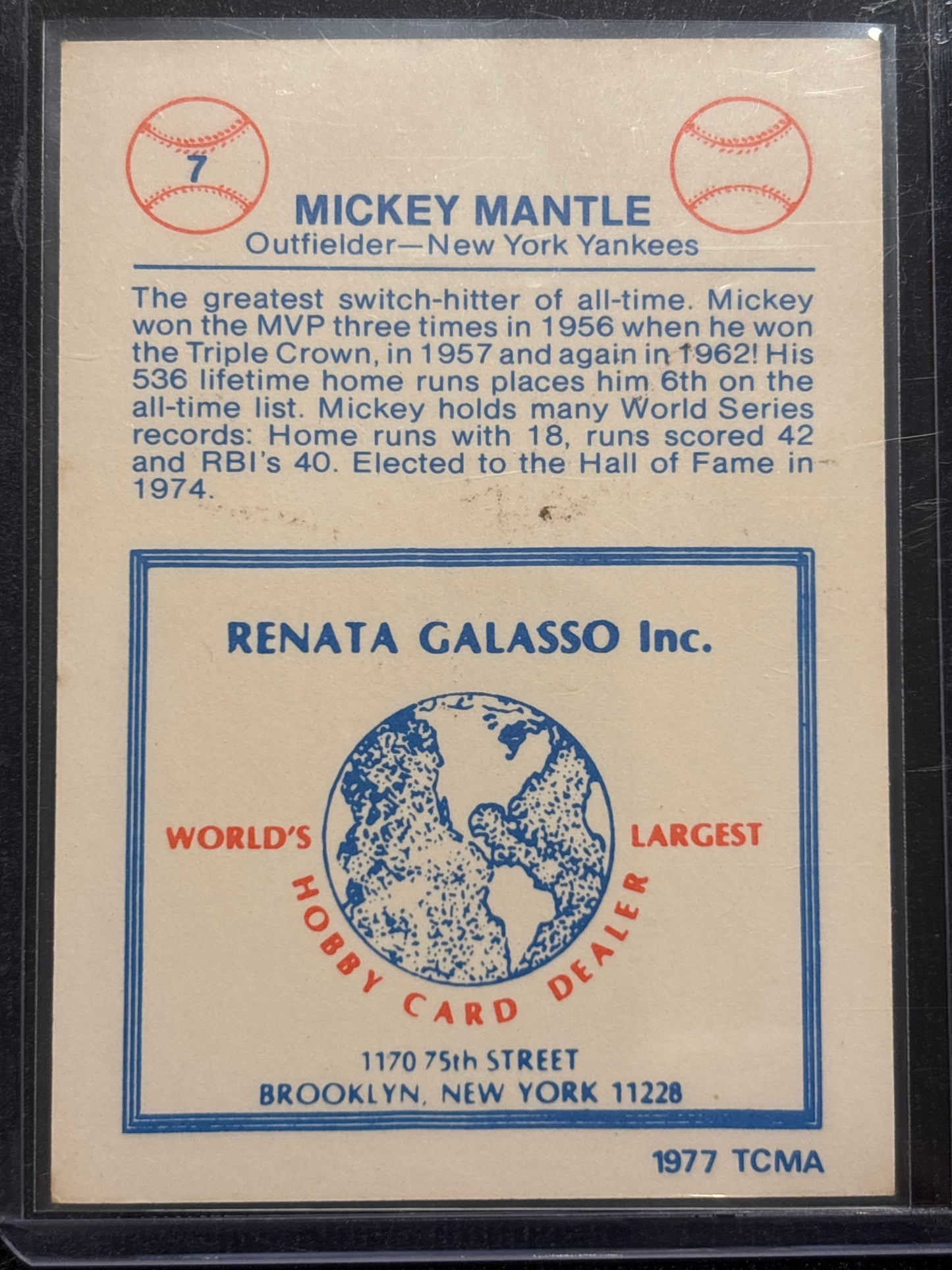 1974. TCMA Renata Galasso Mickey Mantle #7 HOF
