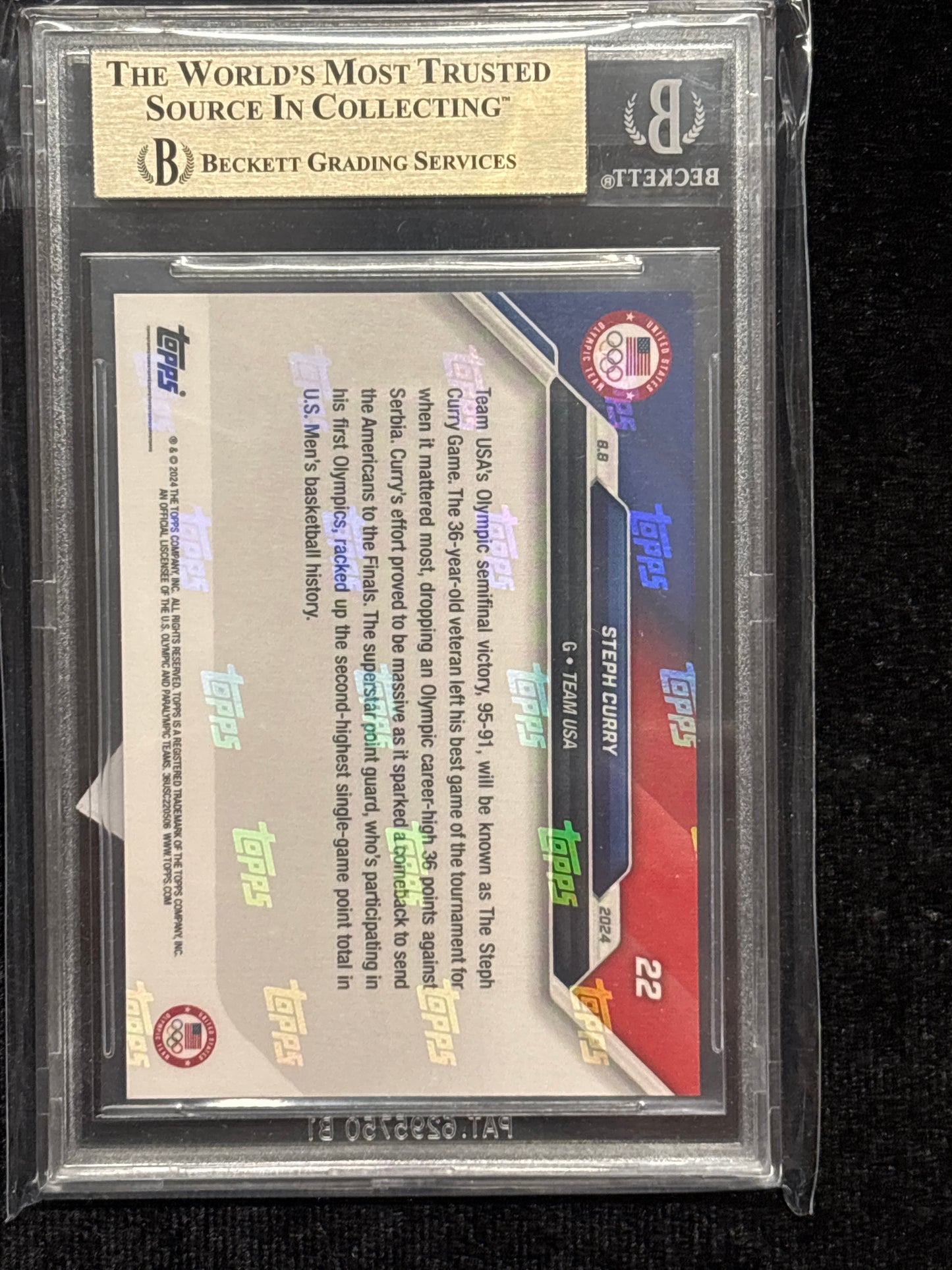 2024 Topps Now Olympic Games Steph Curry #22 /88735 BGS 10