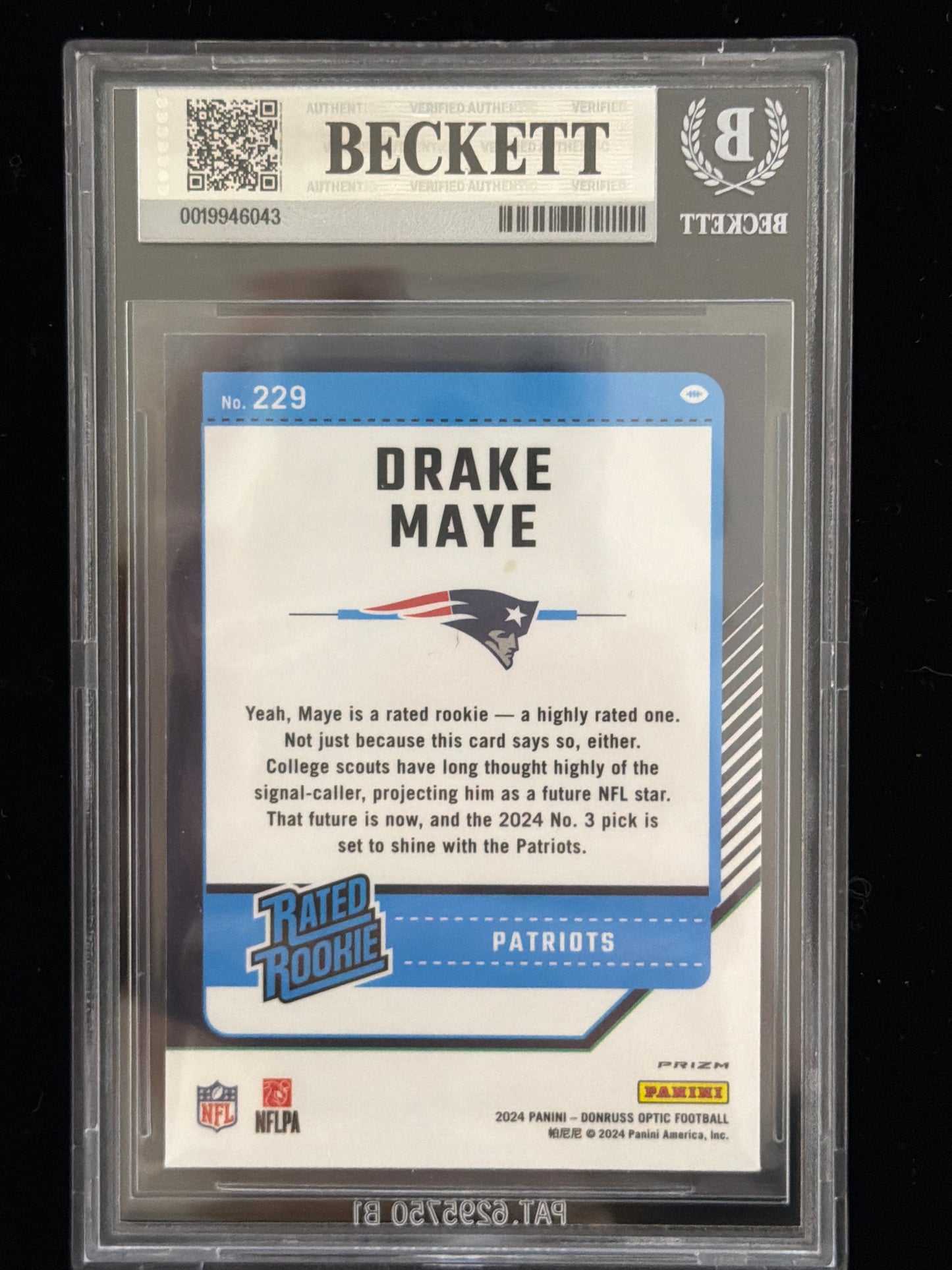 2024 Donruss Optic Holo Drake Maye RR #229 BGS 8.5