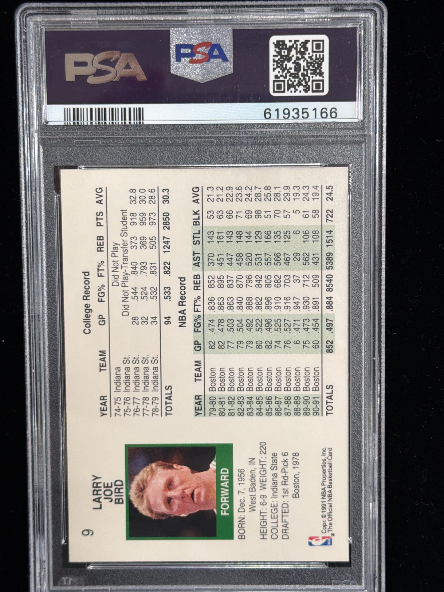 1991 Hoops Larry Bird #9 PSA 9