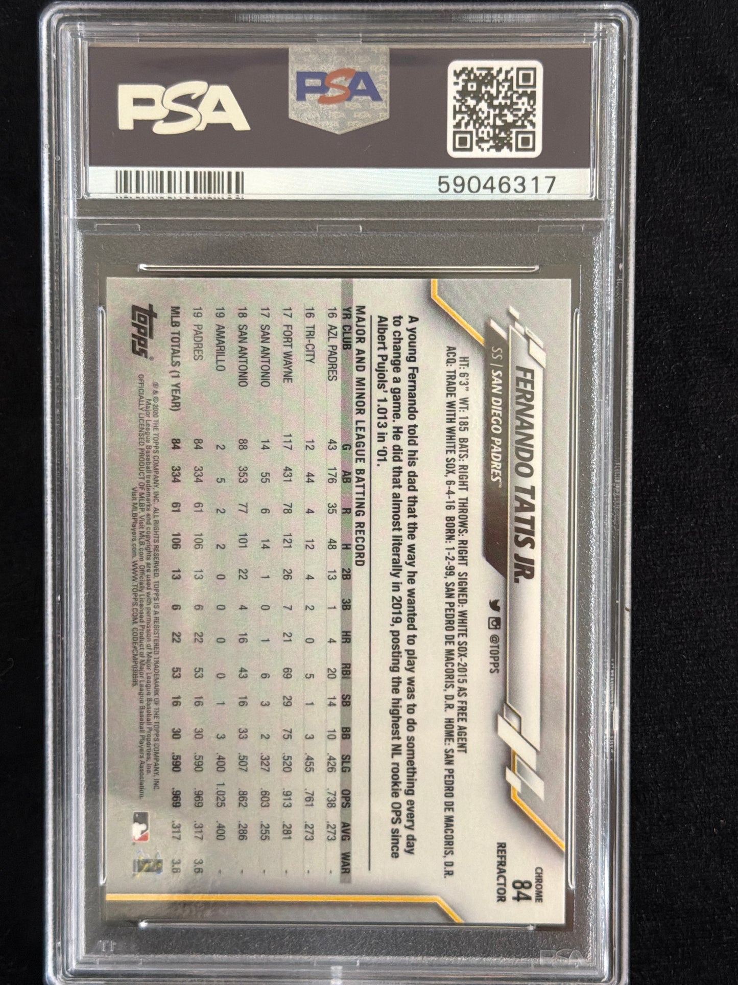 2020 Topps Chrome Fernando Tatis JR. #84 Pink Refractor PSA 9