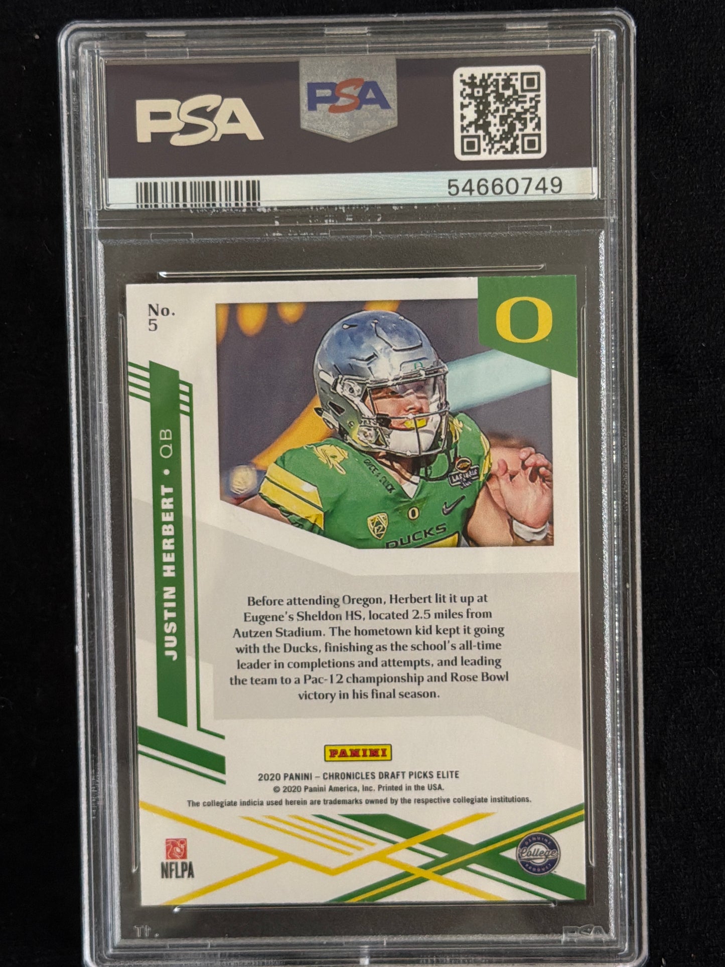 2020 Panini Chronicles Draft Elite Rookies Justin Herbert #5 Aspirations PSA 9