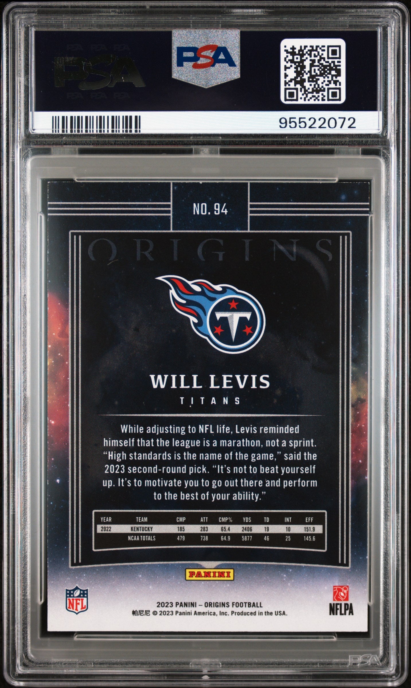 2023 Panini Origins Will Levis #94 PSA 8