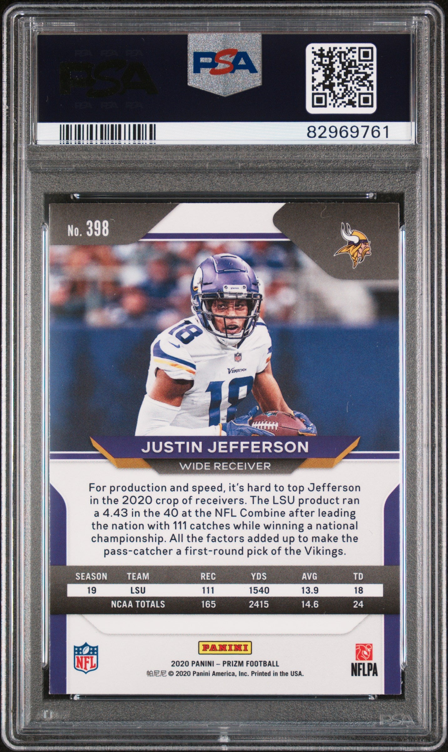 2020 Panini Prizm Justin Jefferson #398 PSA 9