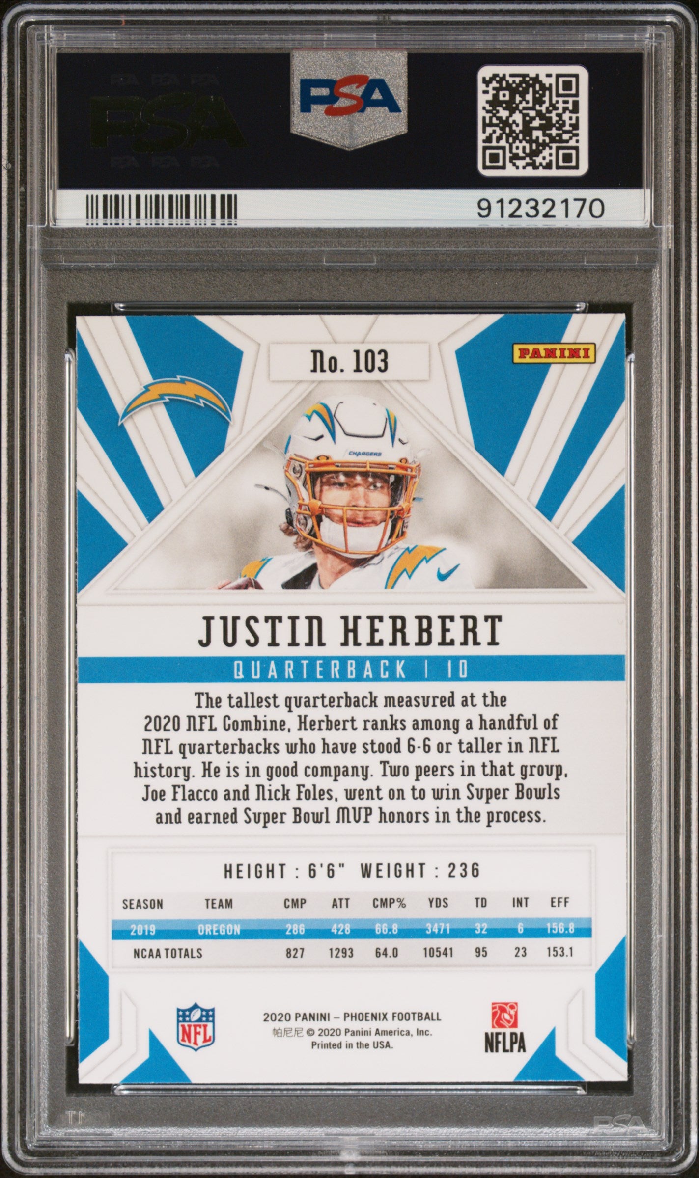 2020 Panini Phoenix Justin Herbert #103 Fire Burst PSA 9