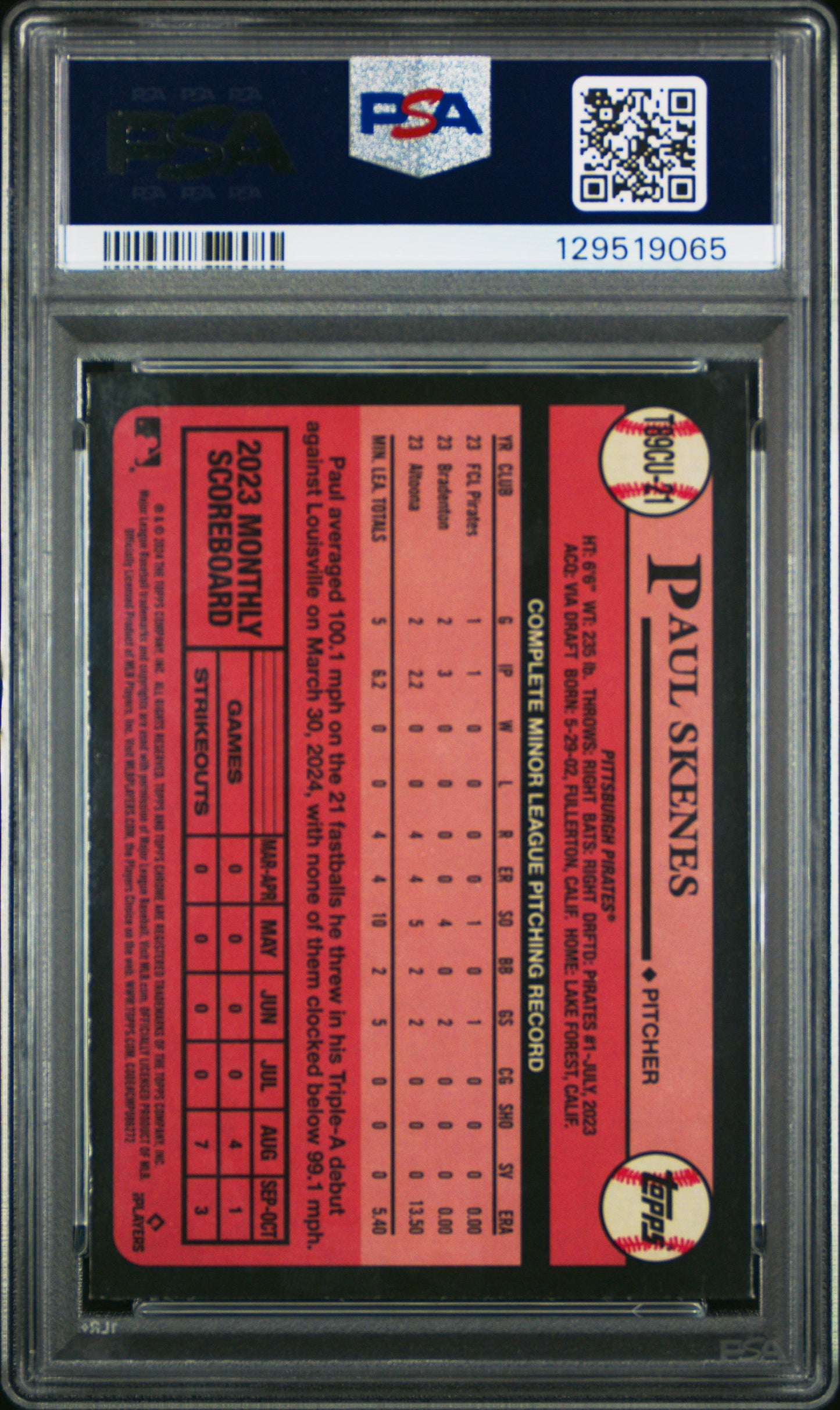 2024 Topps Silver Pack 1989 Chrome Promo Paul Skenes #21 Update PSA 10