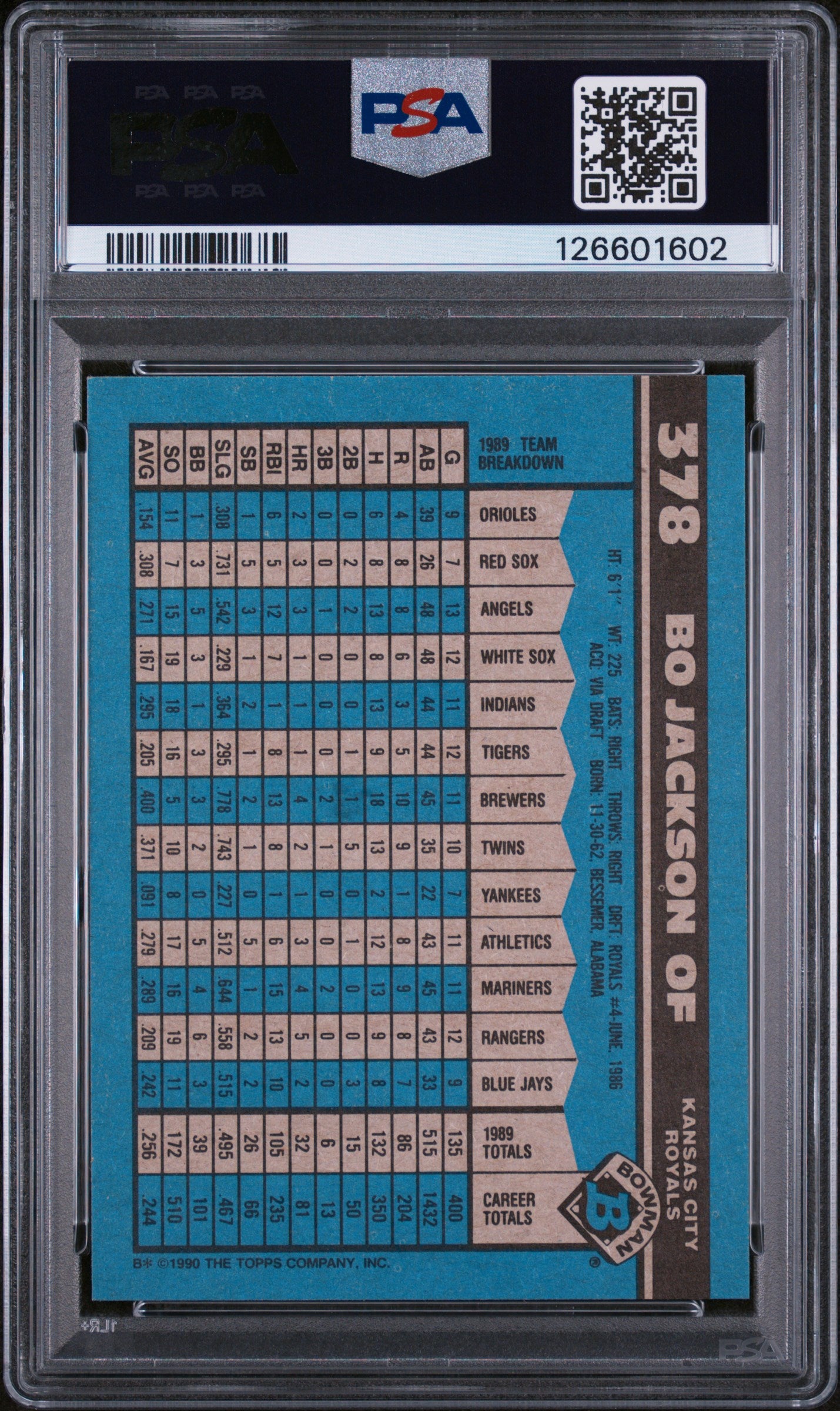 1990 Bowman Bo Jackson #378 PSA 9