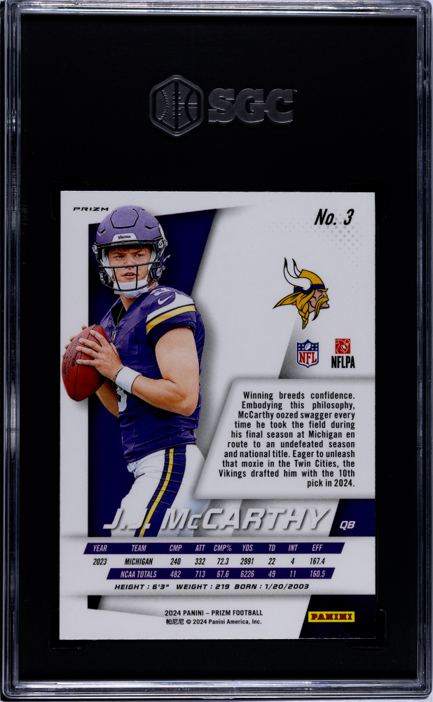 2024 Panini Prizm JJ Mccarthy #3 Flashback Rookie SGC 10