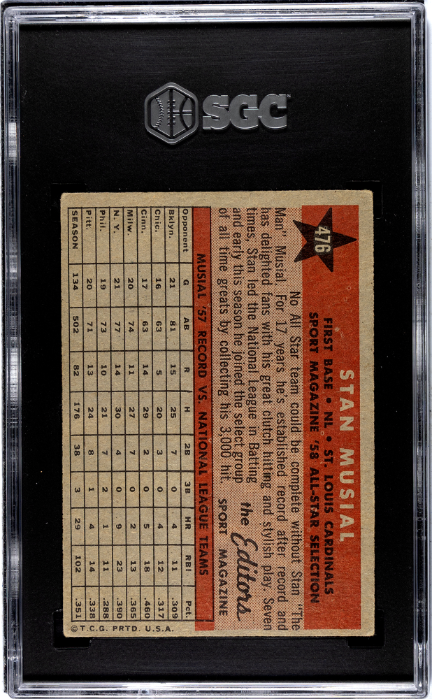 1958 Topps Stan Musial #476 All Star SGC 3
